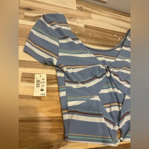 Stylish Striped Crop Top in Blue and White - Picture 2 of 6